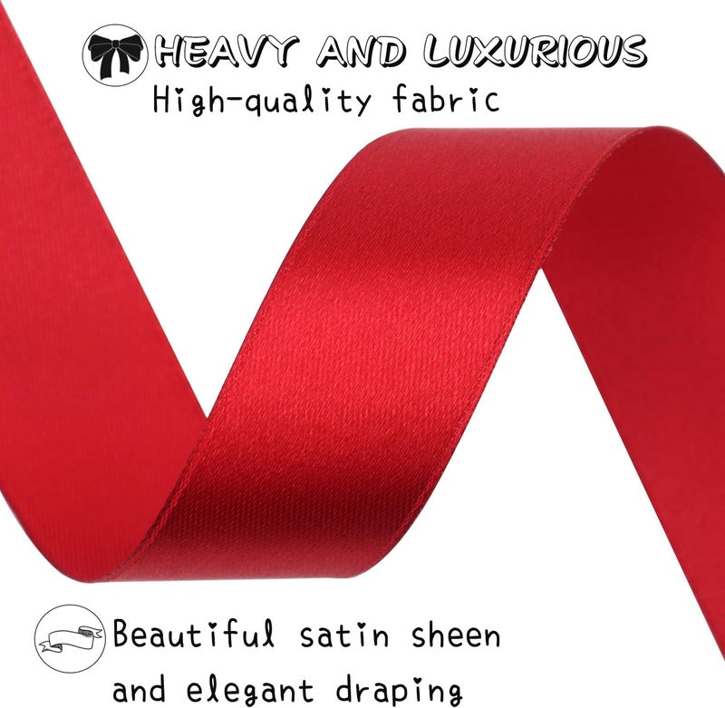 Riunbb Deep red Solid Satin Ribbon 1 Inch 50 Yards Solid Polyester Fabric Ribbon for Gift Wrapping Wedding Christmas Baby Shower Birthday Party Decoration Handmade Immortal Flower Craft - Image 3